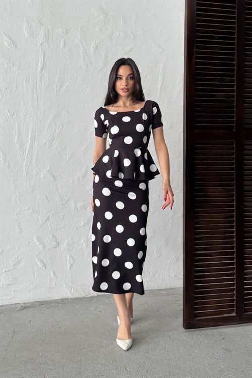 Wholesale Black Polka Dot Skirt Suit
