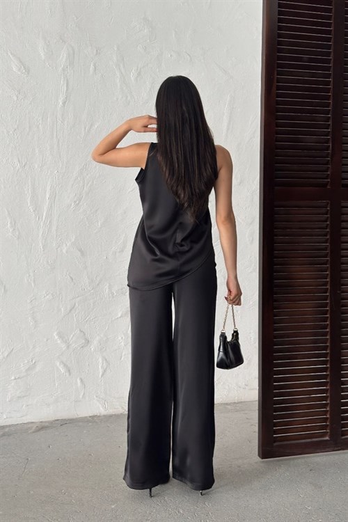 Wholesale Black Satin Two-Piece Set
