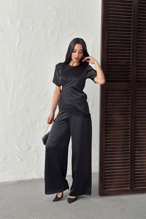 Wholesale Black Satin Two-Piece Set