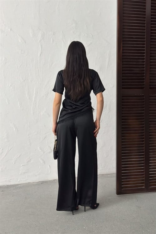 Wholesale Black Satin Two-Piece Set