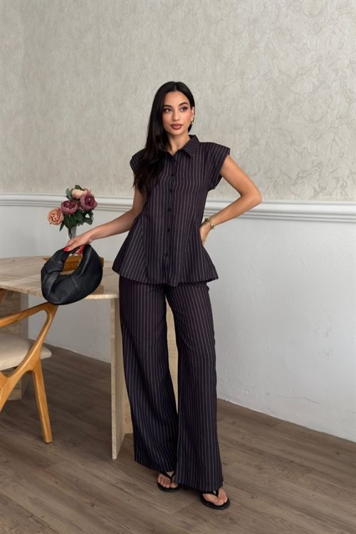 Wholesale Black Striped Two-Piece Set
