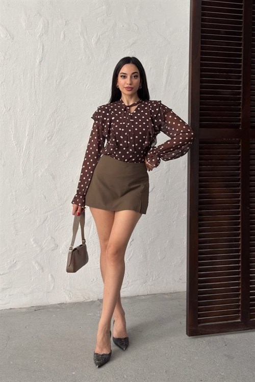 Wholesale Brown Polka Dot Chiffon Blouse
