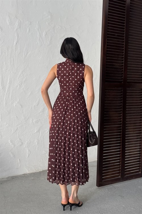 Wholesale Brown Polka Dot Chiffon Dress