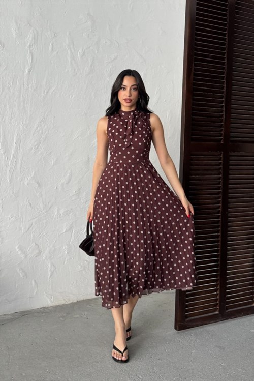 Wholesale Brown Polka Dot Chiffon Dress