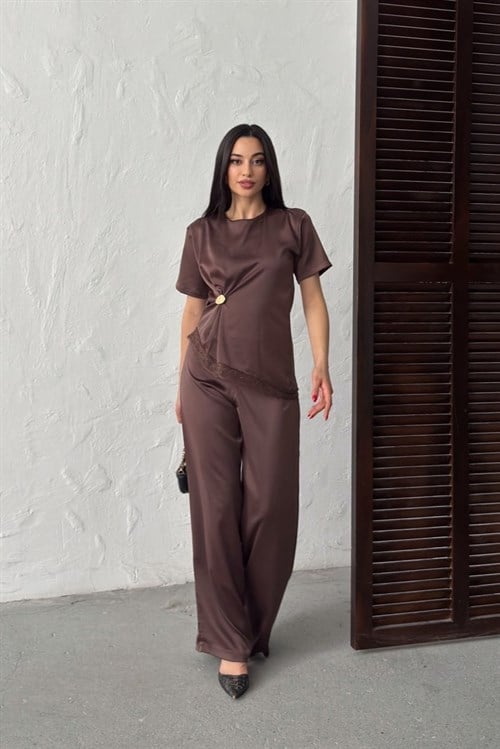 Wholesale Brown Satin Two-Piece Set