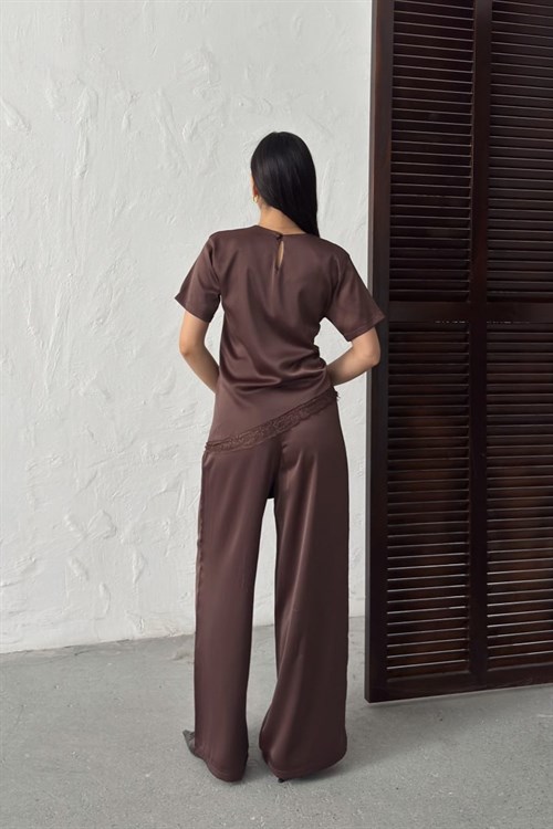 Wholesale Brown Satin Two-Piece Set