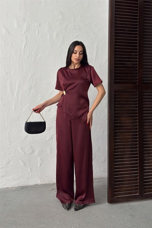 Wholesale Burgundy Satin Two-Piece Set