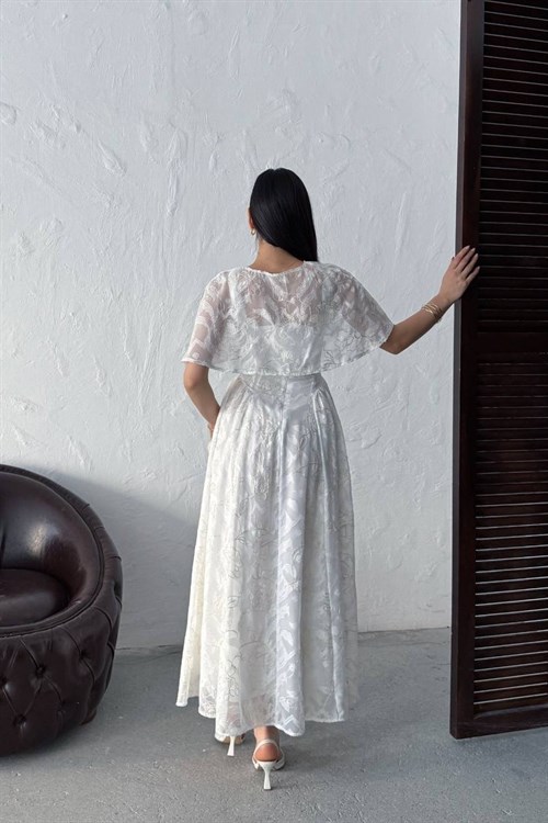 Wholesale Ecru Jacquard Organza Dress with Overlay