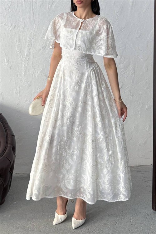 Wholesale Ecru Jacquard Organza Dress with Overlay