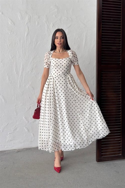 Wholesale Ecru Polka Dot Chiffon Dress
