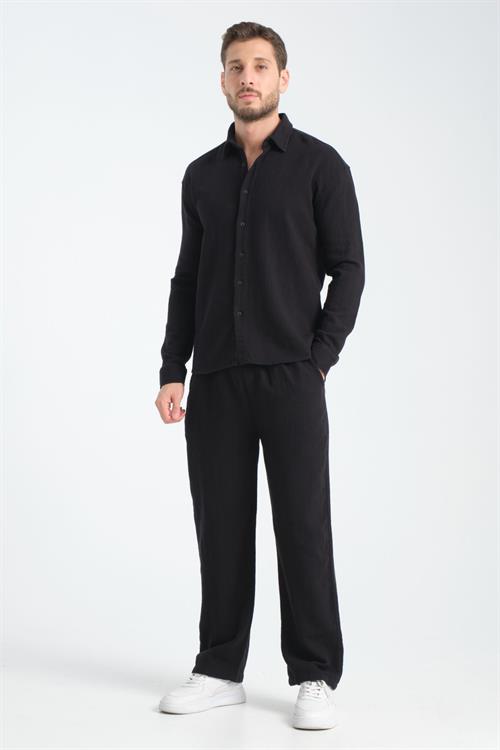 Wholesale Flare Winter Baggy Pants Oversize Shirt Two-Piece Set 100% Cotton  