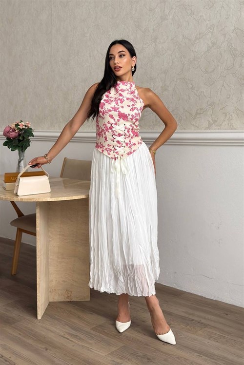 Wholesale Fuchsia Corset Blouse and Maxi Skirt Set