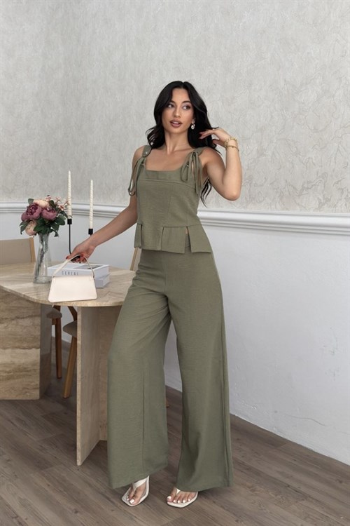 Wholesale Khaki Linen Two-Piece Set