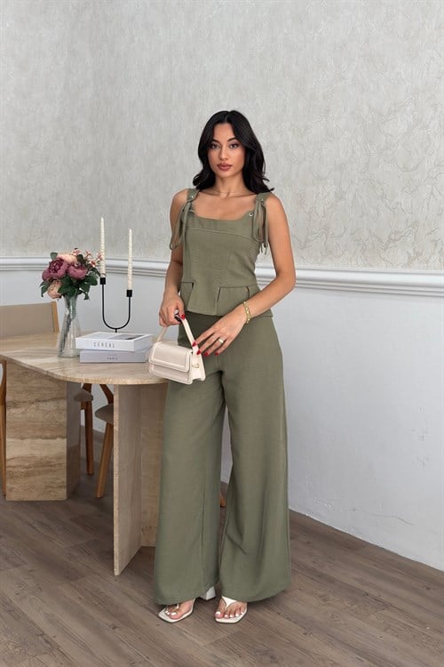 Wholesale Khaki Linen Two-Piece Set