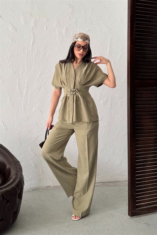Wholesale Khaki Linen Two-Piece Suit