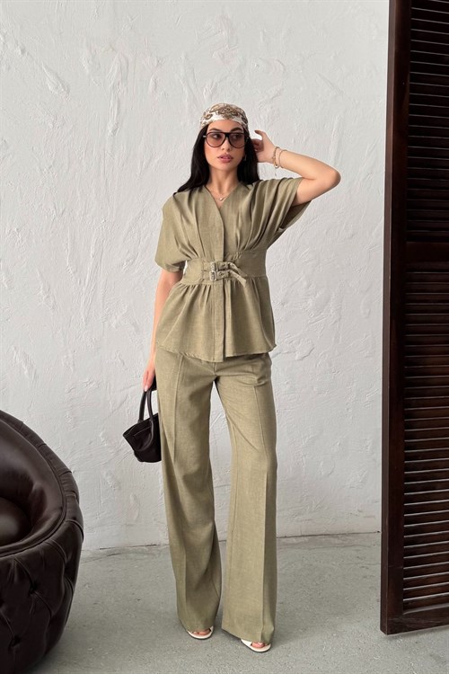 Wholesale Khaki Linen Two-Piece Suit
