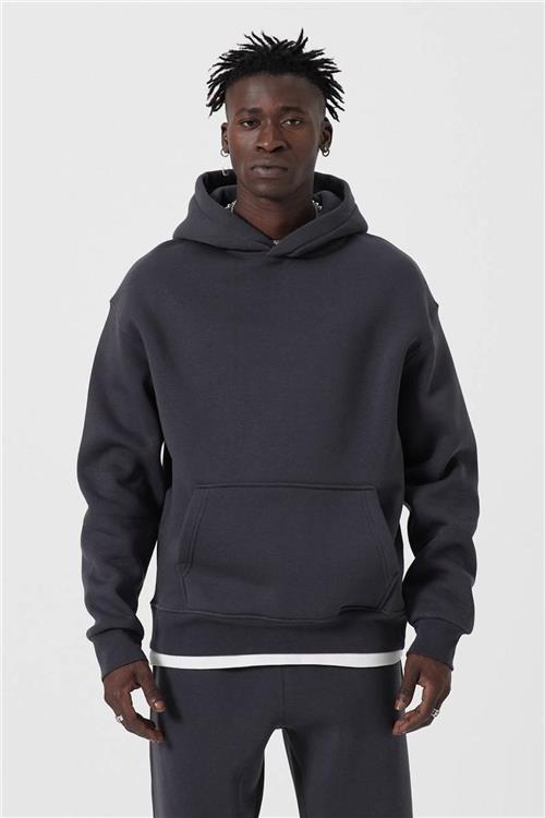 Wholesale Men Anthracite Hoodie with Kangaroo Pocket