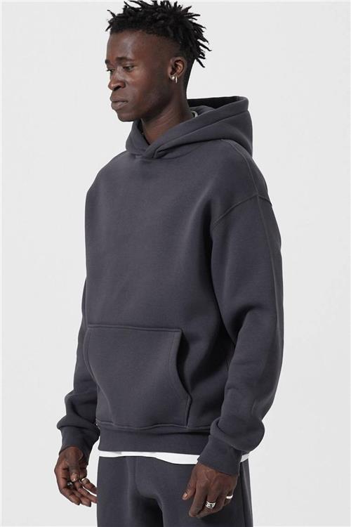 Wholesale Men Anthracite Hoodie with Kangaroo Pocket