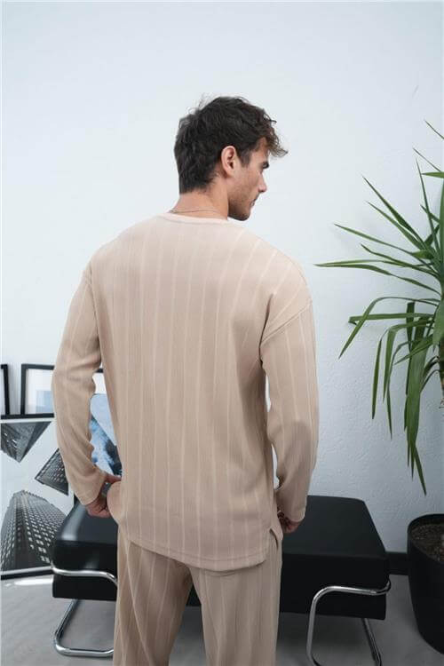 Wholesale Men Beige Crew-Neck Sweatshirt