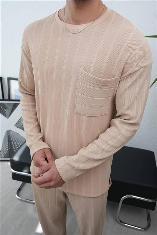 Wholesale Men Beige Crew-Neck Sweatshirt