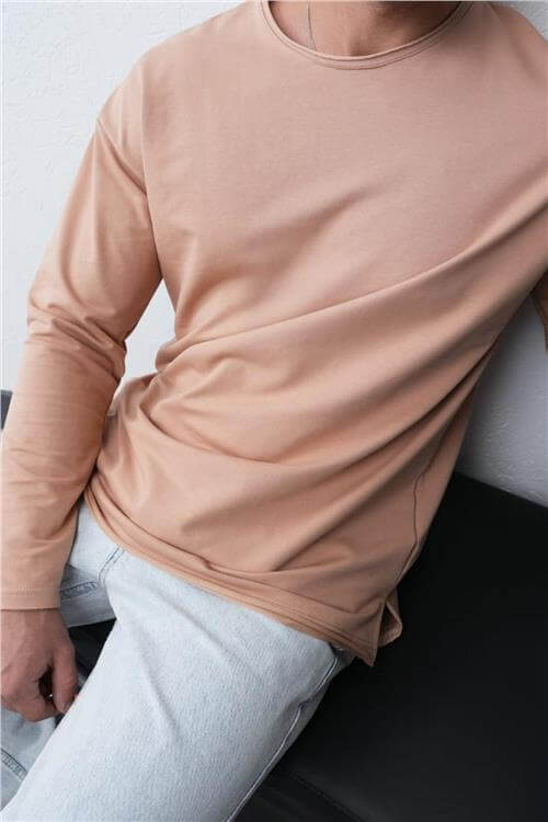 Wholesale Men Beige Crew-Neck Sweatshirt