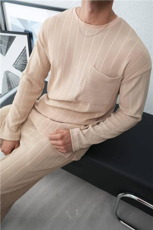 Wholesale Men Beige Crew-Neck Sweatshirt