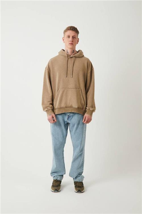 Wholesale Men Beige Hoodie with Kangaroo Pocket