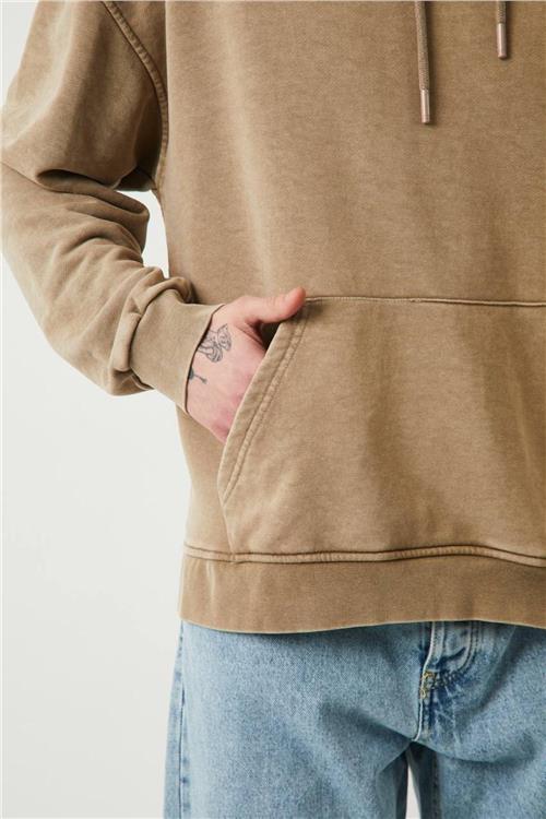 Wholesale Men Beige Hoodie with Kangaroo Pocket
