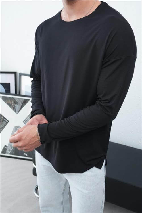 Wholesale Men Black Crew-Neck Sweatshirt