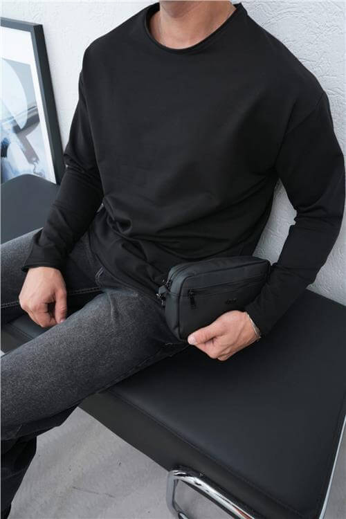 Wholesale Men Black Crew-Neck Sweatshirt