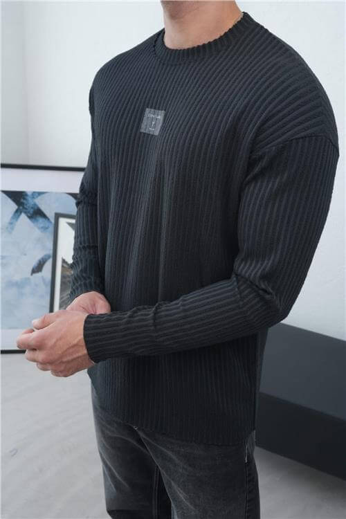 Wholesale Men Black Crew-Neck Sweatshirt