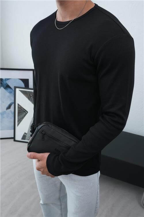 Wholesale Men Black Crew-Neck Sweatshirt
