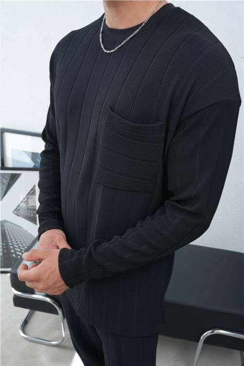 Wholesale Men Black Crew-Neck Sweatshirt