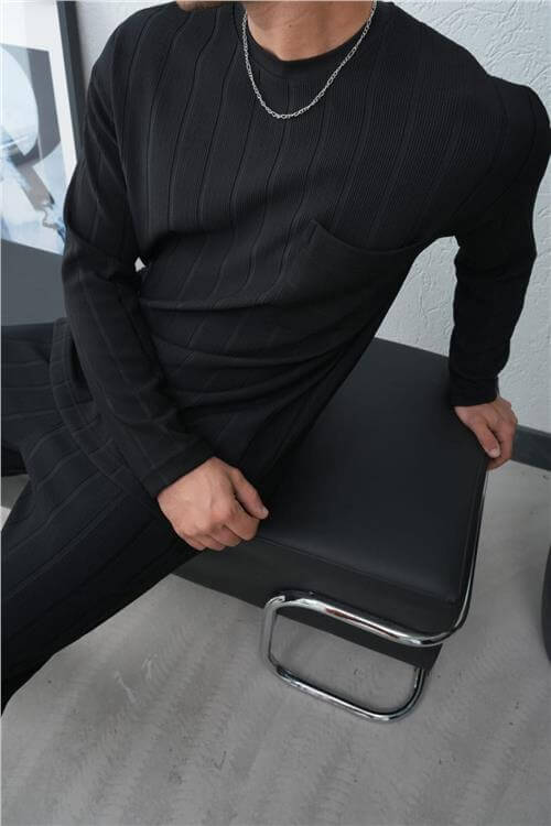 Wholesale Men Black Crew-Neck Sweatshirt