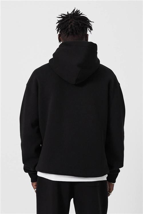 Wholesale Men Black Hoodie with Kangaroo Pocket