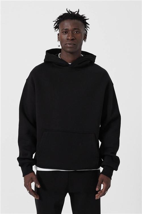 Wholesale Men Black Hoodie with Kangaroo Pocket