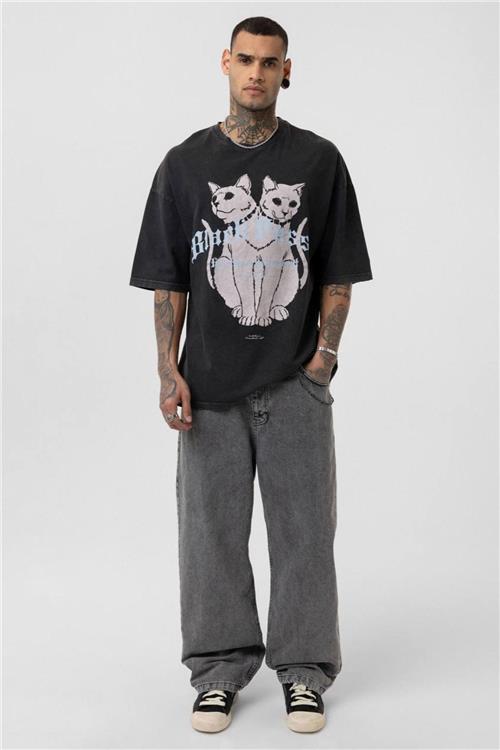 Wholesale Men Black Washed Oversize T-shirt