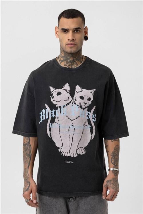 Wholesale Men Black Washed Oversize T-shirt