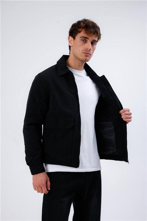 Wholesale Men Black Zippered Jacket With Pocket Detail