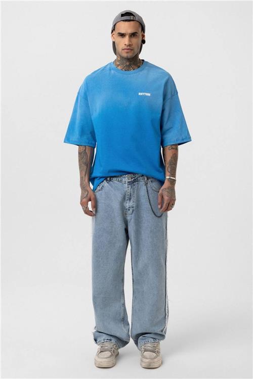 Wholesale Men Blue Washed Oversize T-shirt