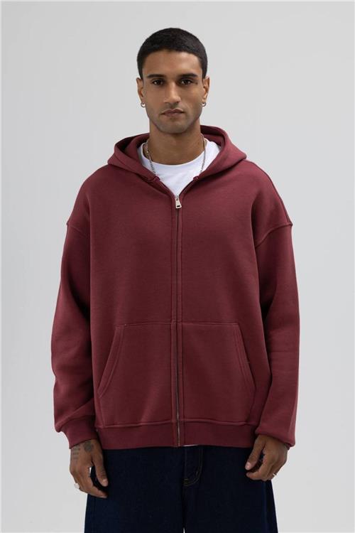 Wholesale Men Bordeaux Zip-Up Hoodie
