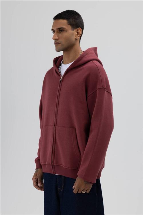 Wholesale Men Bordeaux Zip-Up Hoodie