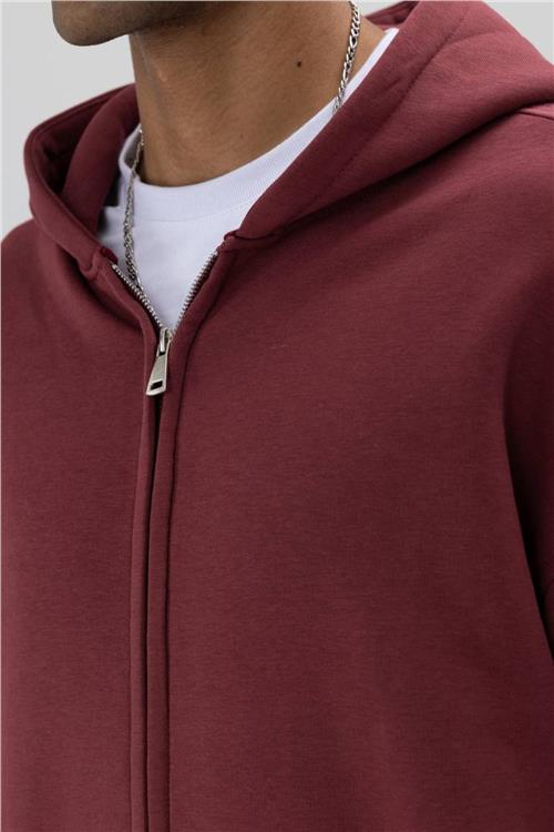 Wholesale Men Bordeaux Zip-Up Hoodie