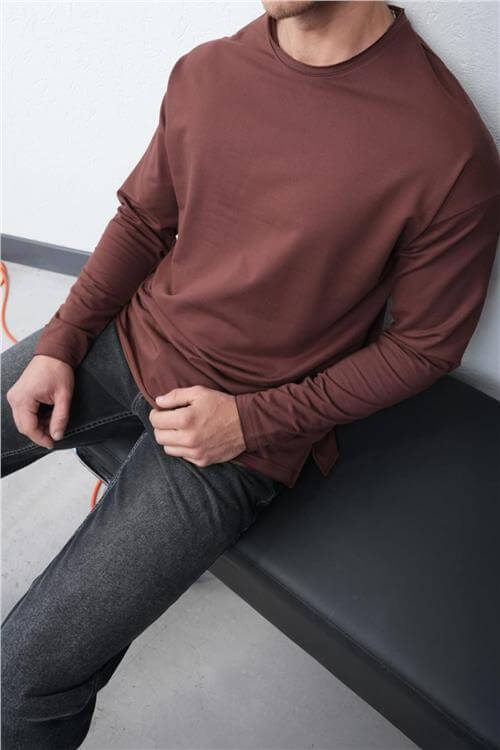 Wholesale Men Brown Crew-Neck Sweatshirt