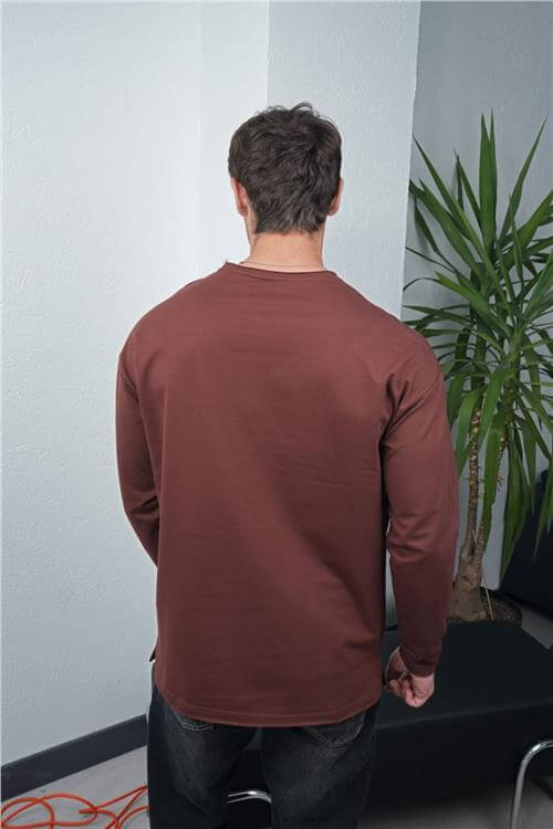 Wholesale Men Brown Crew-Neck Sweatshirt