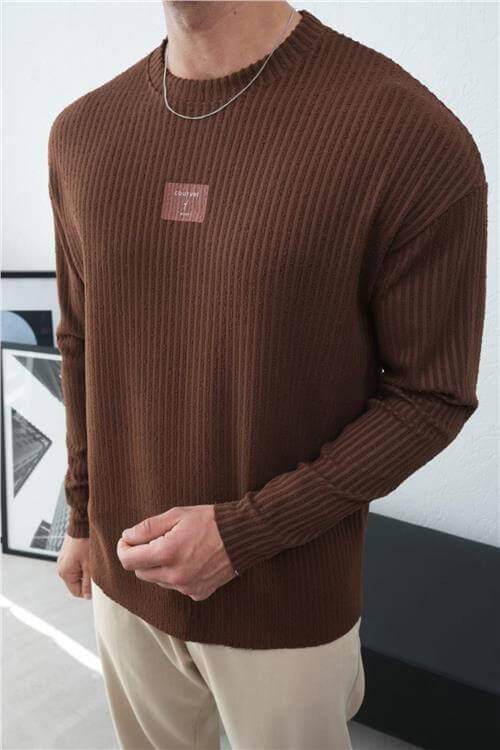 Wholesale Men Brown Crew-Neck Sweatshirt