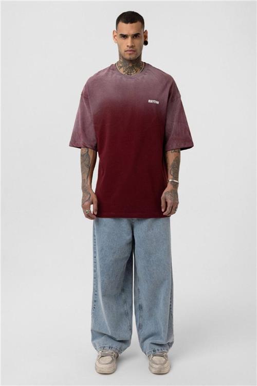 Wholesale Men Burgundy Washed Oversize T-shirt