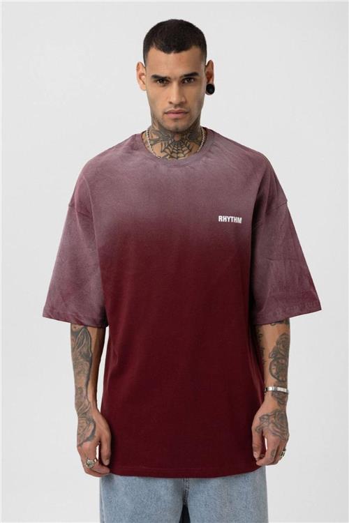 Wholesale Men Burgundy Washed Oversize T-shirt