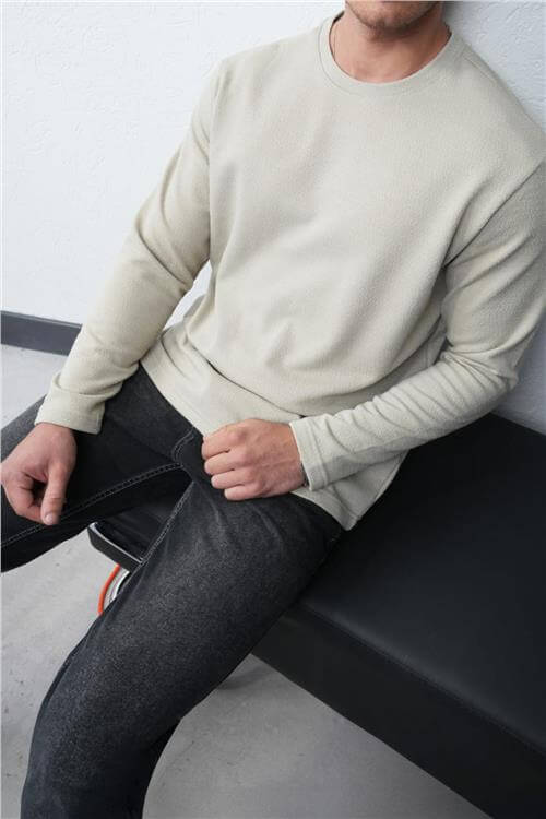 Wholesale Men Ecru Crew-Neck Sweatshirt