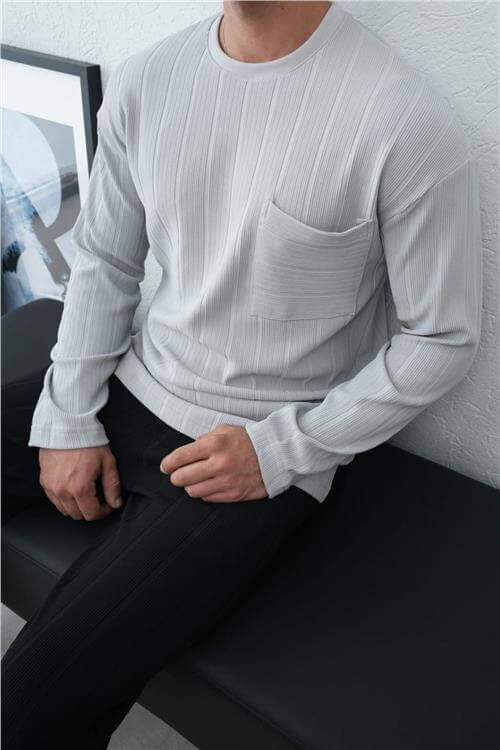 Wholesale Men Ecru Crew-Neck Sweatshirt